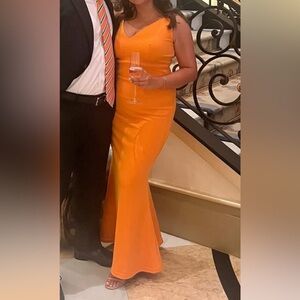 Lulu's Vibrant Orange V-Neck Maxi Dress